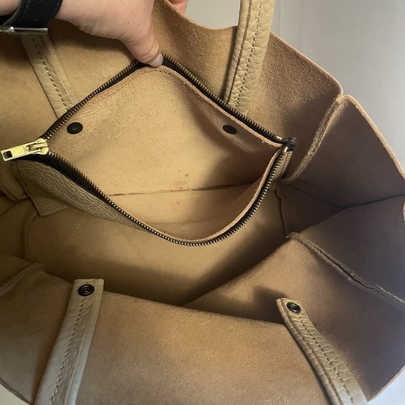 Ampersand As Apostrophe Medium Tan Pebbled Leather Tote Bag Purse Handbag - Picture 4 of 11